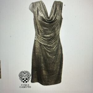 Vince Camuto Gold and Black Shimmery Strechy Cowl Neck Cocktail Dress Size 6